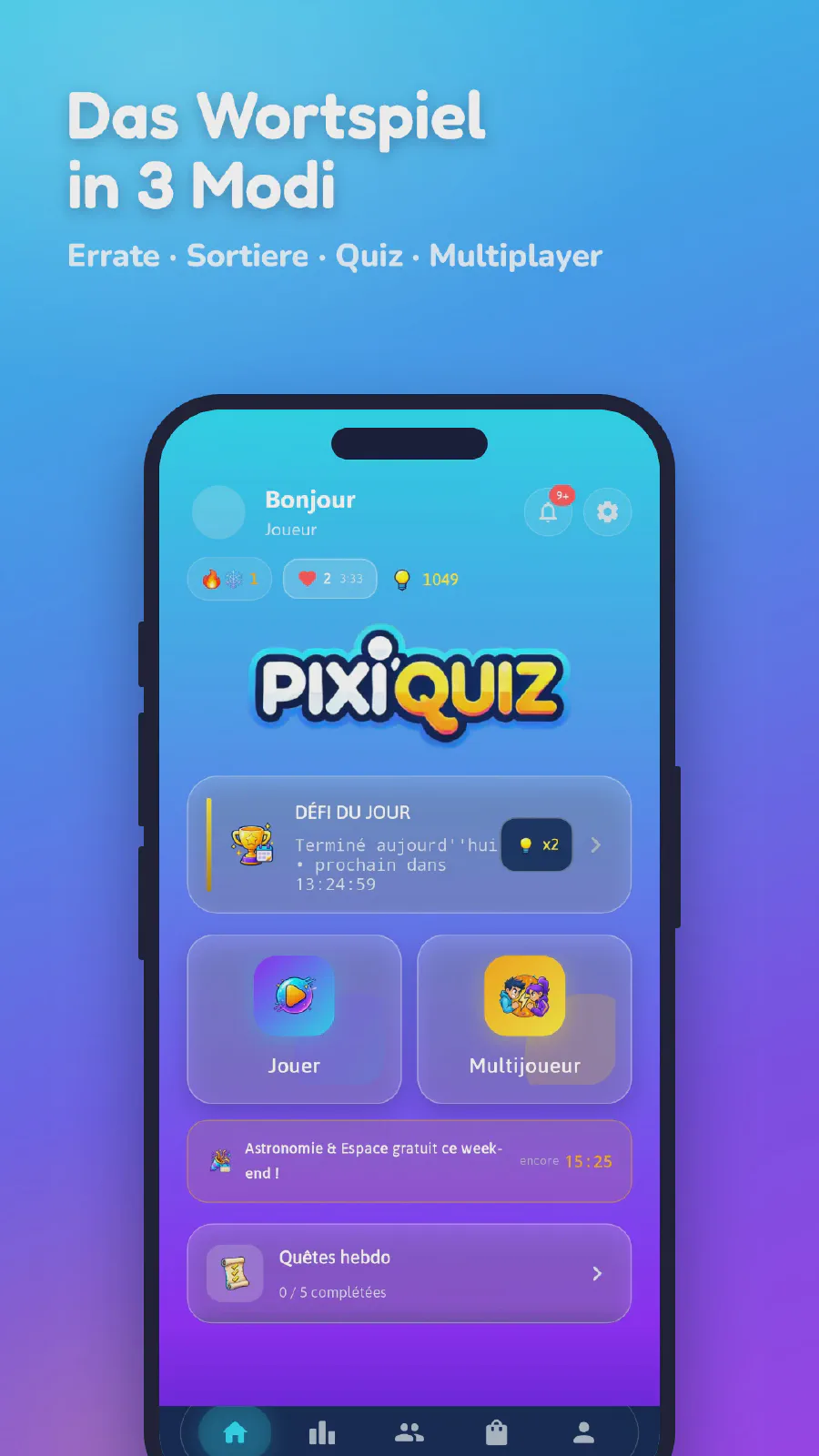 Startbildschirm von Pixi Quiz